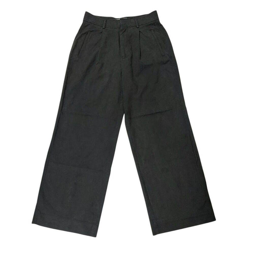 Everlane Wide Leg Pants Womens 8 Short Black High Rise Pleated Front Office